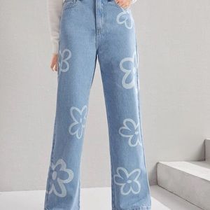 Floral Print Wide Leg Jeans
